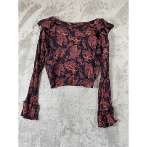 Black Paisley Long Sleeve Crop Top Small Witchcore Punk Fairy Goth Y2K 4Ever 21